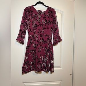 Collective Concepts Small Dress Maroon Floral Half Sleeve